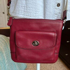 COACH Park 49170 Cherry Red Leather Swingback Crossbody with Tan Strap